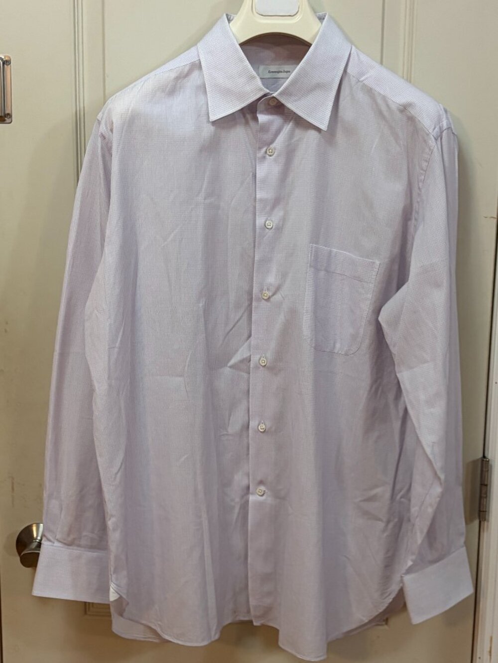 Ermenegildo Zegna Men's Size 46/18 100% Cotton L/S B/D Shirt. White/Lavender.